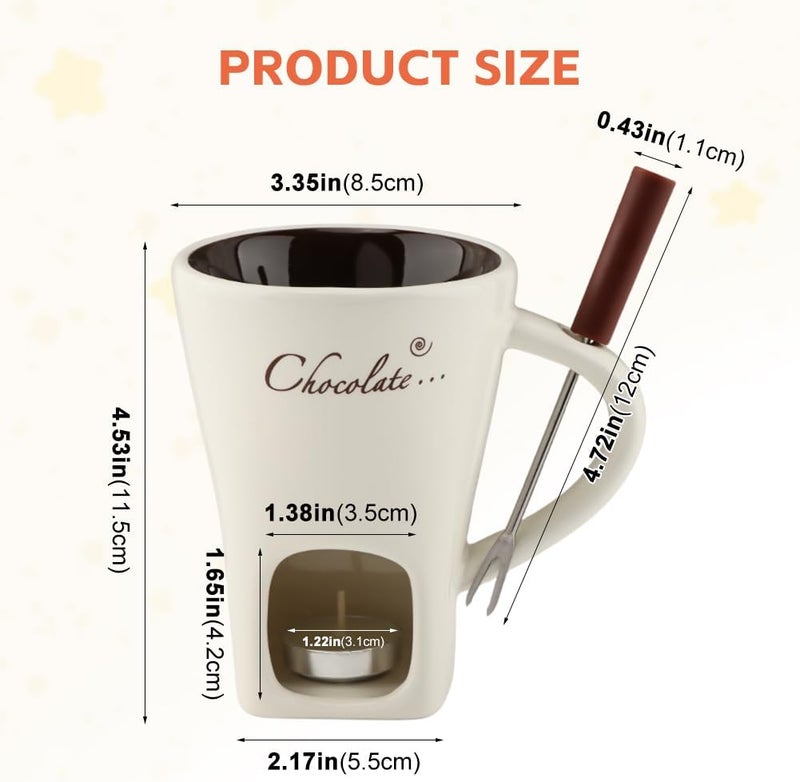 WeiLingBo Chocolate Fondue Cup,Chocolate Fondue Mug with Fork and Candle,Ceramic Chocolate Melting Cup for Birthday Date Night Birthday Wedding Gifts (11.5 * 5.5 * 8.5cm,COLOR:White) - Image 2